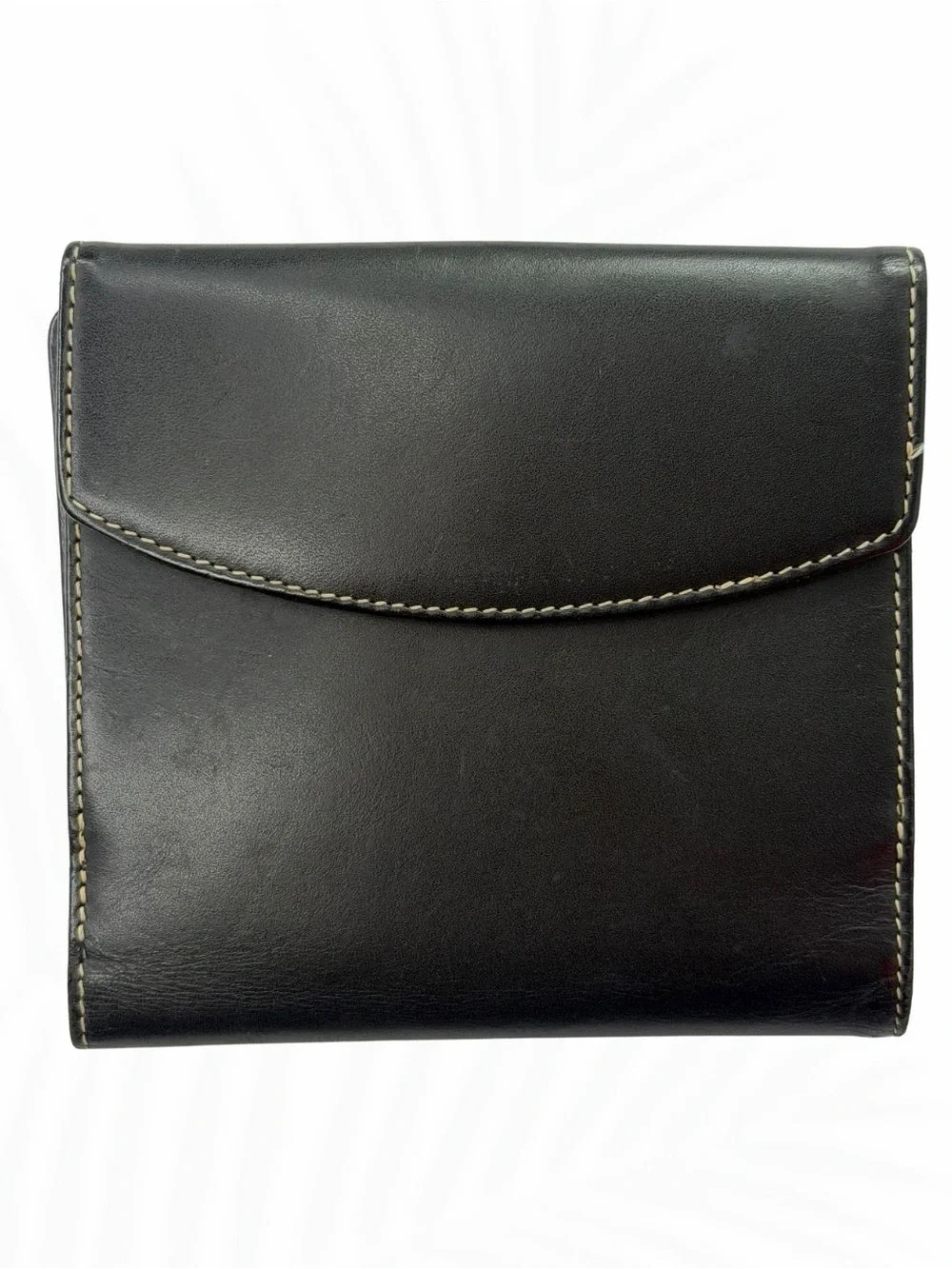 Cole Haan Black Leather Buckle Bifold Wallet Contrast Stitching